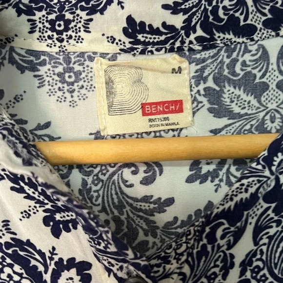 Bench Dolman Sleeve Elastic Waist Peplum Blue & White Toile Blouse - Medium - Picture 6 of 7